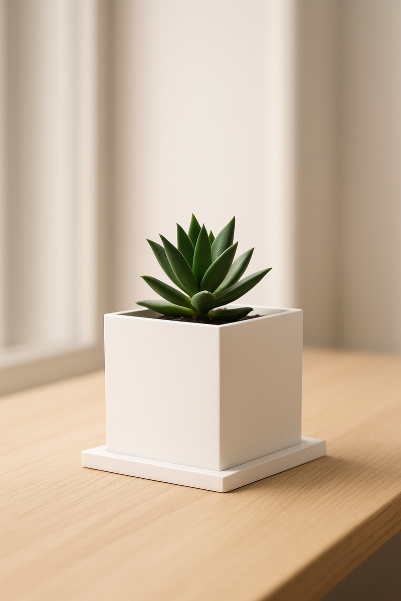 MINIMALIST SQUARE FLOWER POT WITH DRIP TRAY