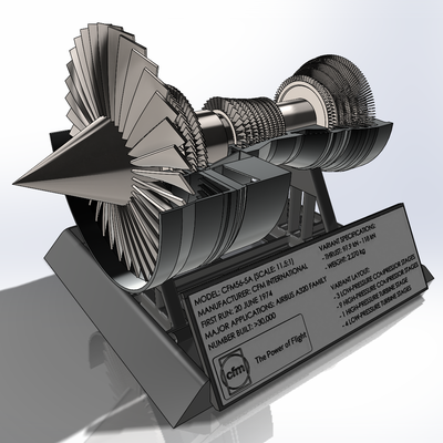 CFM56-5A Turbofan Engine Cutaway Model - 3D Printable Display
