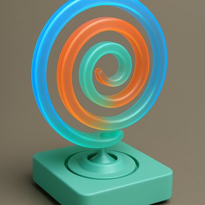 Abstract Neon Spiral Sculpture on Minimal Base – Modern 3D Art Object