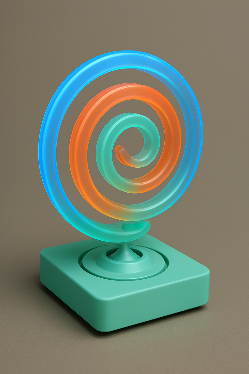Abstract Neon Spiral Sculpture on Minimal Base – Modern 3D Art Object