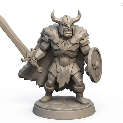 Fantasy Barbarian King Warrior – Low Poly 3D Printable STL Model