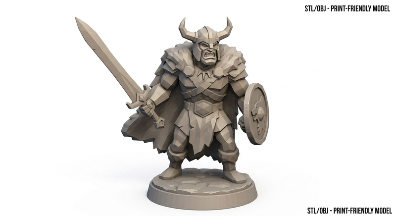 Fantasy Barbarian King Warrior – Low Poly 3D Printable STL Model