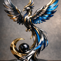 Golden Blue Phoenix Abstract Metal Sculpture - Thumbnail 1