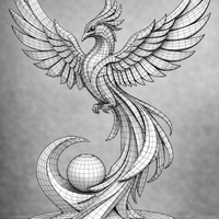 Golden Blue Phoenix Abstract Metal Sculpture - Thumbnail 2
