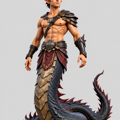 Fantasy Half-Man Half-Dragon Warrior