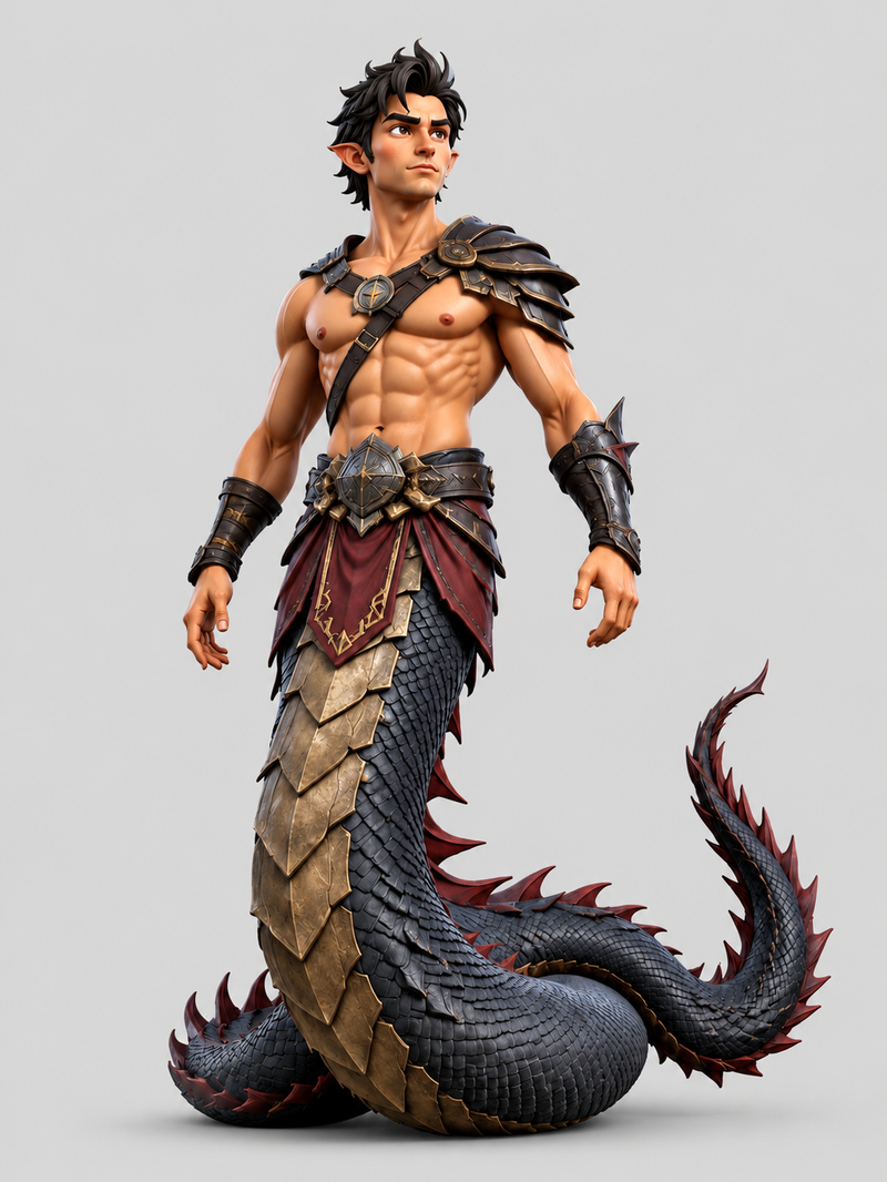 Fantasy Half-Man Half-Dragon Warrior