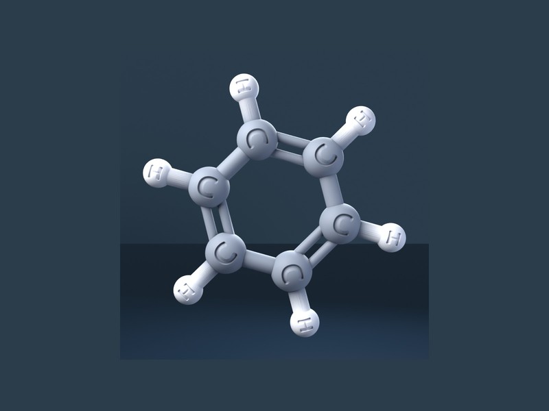 Benzene Molecule 3D Model with Engraved Atoms (CAS 71-43-2)