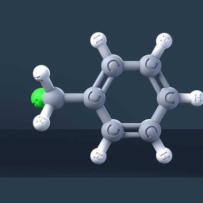 Benzyl Chloride Molecule 3D Model with Engraved Atoms (CAS 100-44-7)