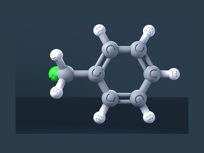 Benzyl Chloride Molecule 3D Model with Engraved Atoms (CAS 100-44-7)
