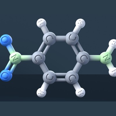4-Nitroaniline Molecule 3D Model with Engraved Atoms (CAS 100-01-6)