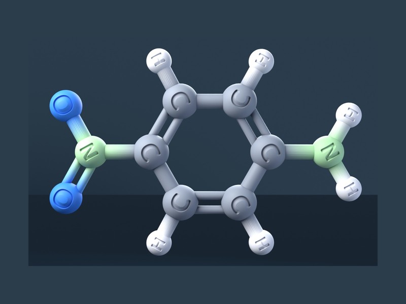 4-Nitroaniline Molecule 3D Model with Engraved Atoms (CAS 100-01-6)