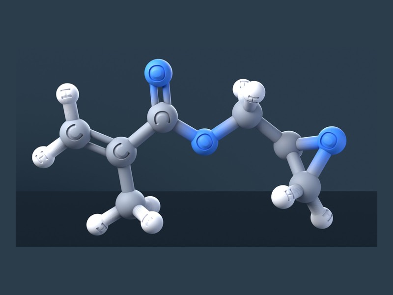 Glycidyl methacrylate Molecule 3D Model with Engraved Atoms (CAS 106-91-2)