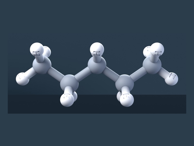 Pentane Molecule 3D Model with Engraved Atoms (CAS 109-66-0)