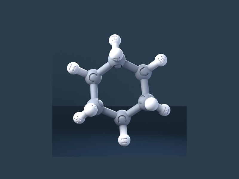 Cyclohexane Molecule 3D Model with Engraved Atoms (CAS 110-82-7)