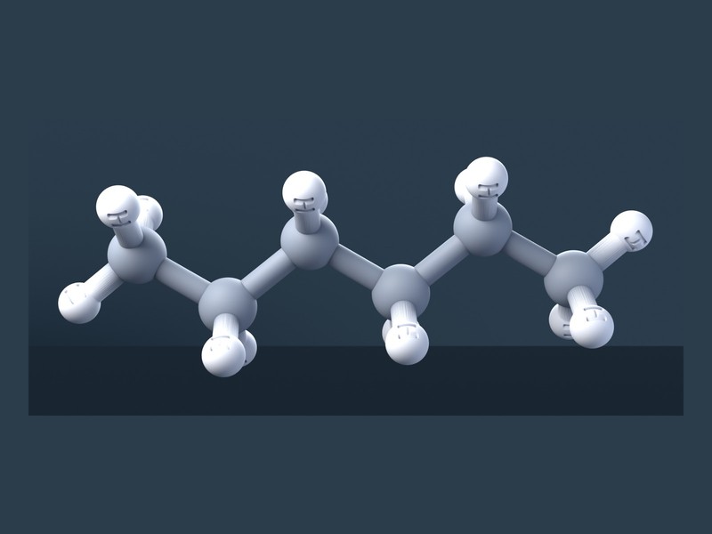 Hexane Molecule 3D Model with Engraved Atoms (CAS 110-54-3)